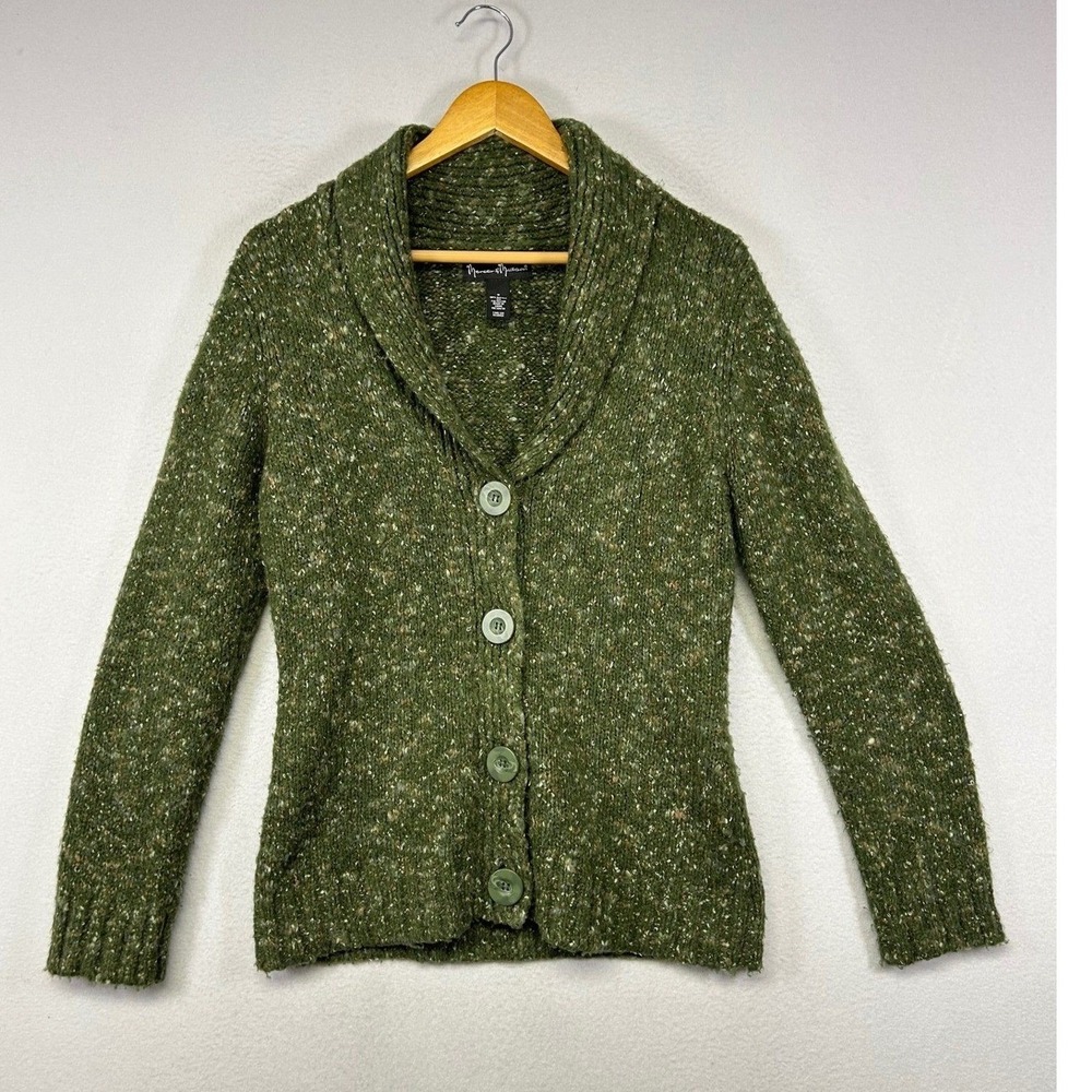 Boho Gorpcore Mercer & Madison Women S Green Sequin Marled Shawl Collar Cardigan